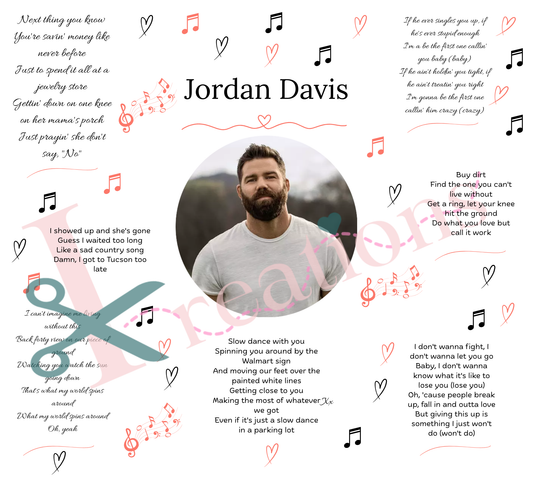 Jordan Davis 20oz Stainless Steel Tumbler with Straw - With a mix of Jordan Davis songs - Perfect for Music Lovers