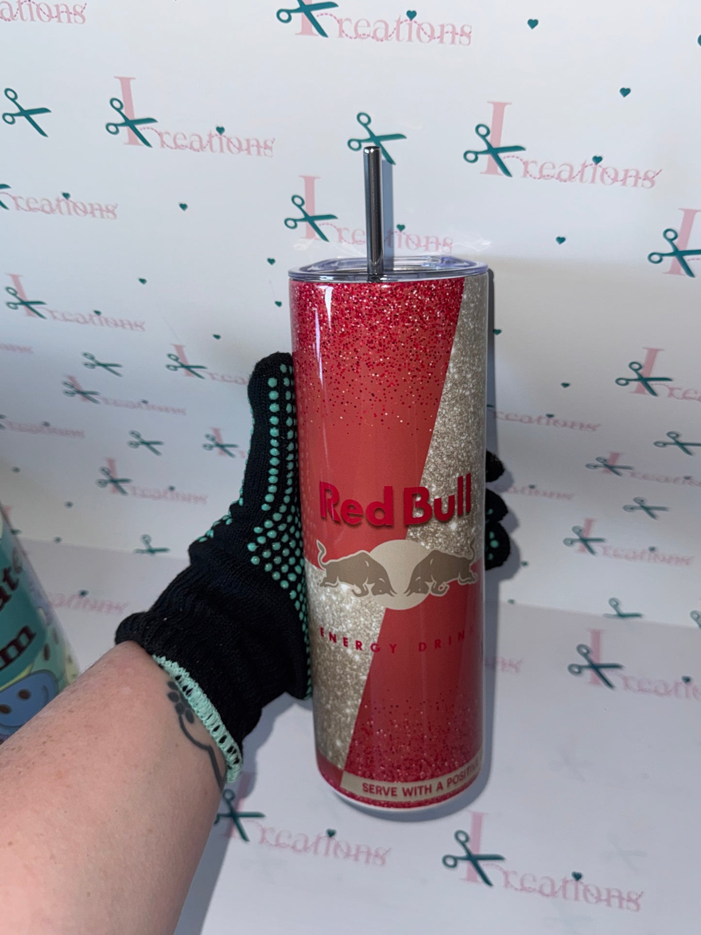 20oz Red bull pink & silver tumbler whoopsie