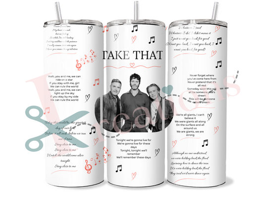 TAKE THAT 20oz Stainless Steel Tumbler with Straw - With a mix of TAKE THAT songs - Perfect for Music Lovers